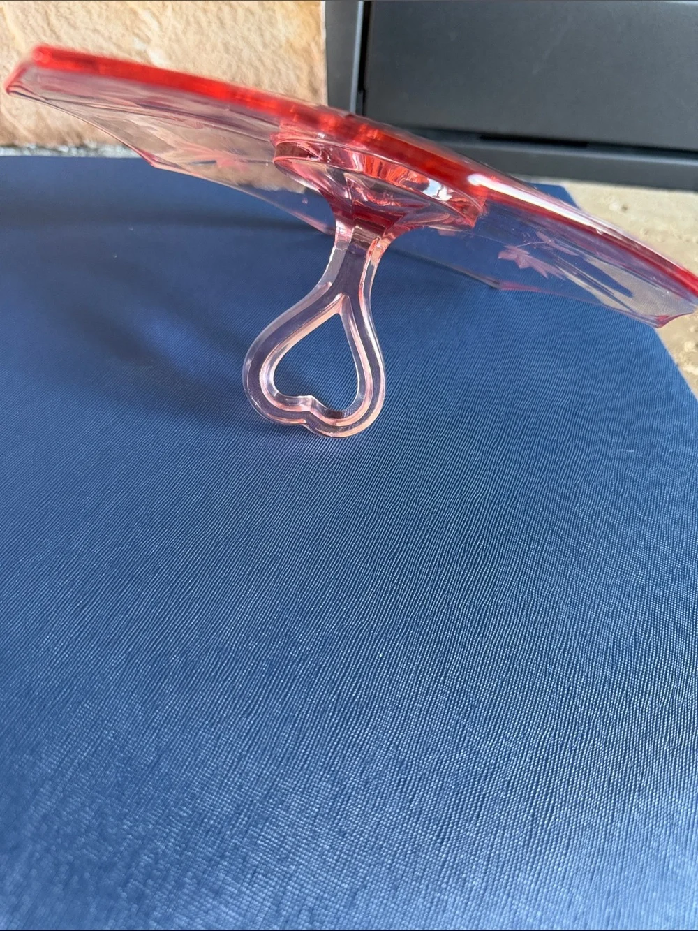 Pink Depression Glass Tid Bit Tray Heart Shaped Handle